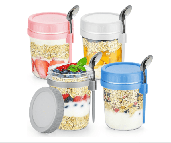 4 Pack Overnight Oats Containers with Lids and Spoons