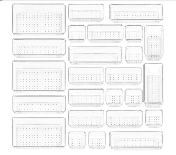 25 PCS Clear Plastic Drawer Organizers