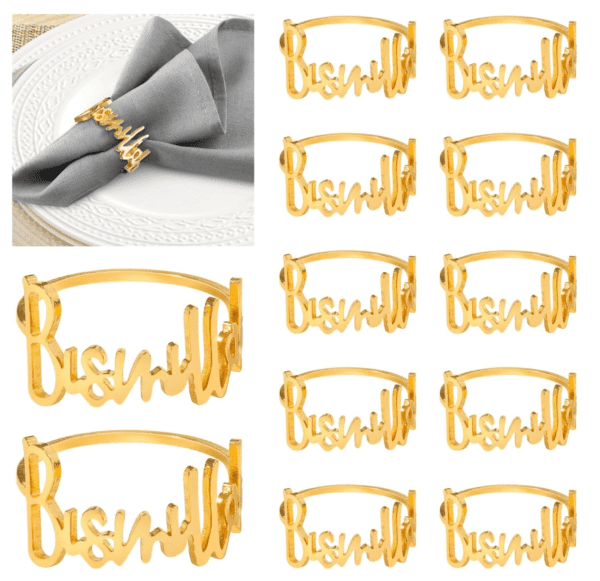 12PCS Gold Bismillah Napkin Ring: Eid Table Decor