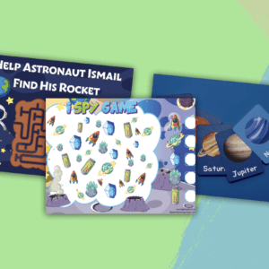 Space Activity Printable Set for Kids – Flash Cards, I Spy & Maze Game | Fun & Educational Space Worksheets